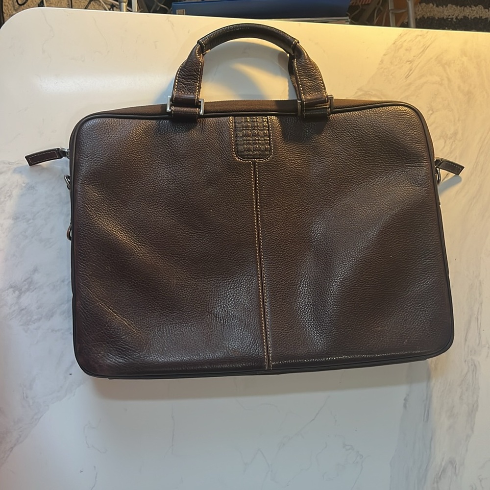BOCONI BRYANT LEATHER SLEEVE BRIEFCASE LAPTOP TABLET DARK BROWN